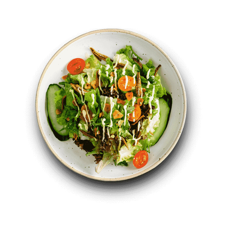 Garden Salad w Fried Gralic & Anchovies